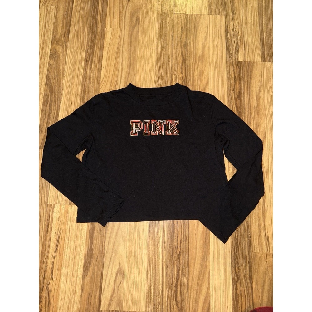 Victoria's Secret Pink Women's Long Sleeve Black Shirt Pink Gold/Red‎ Plaid